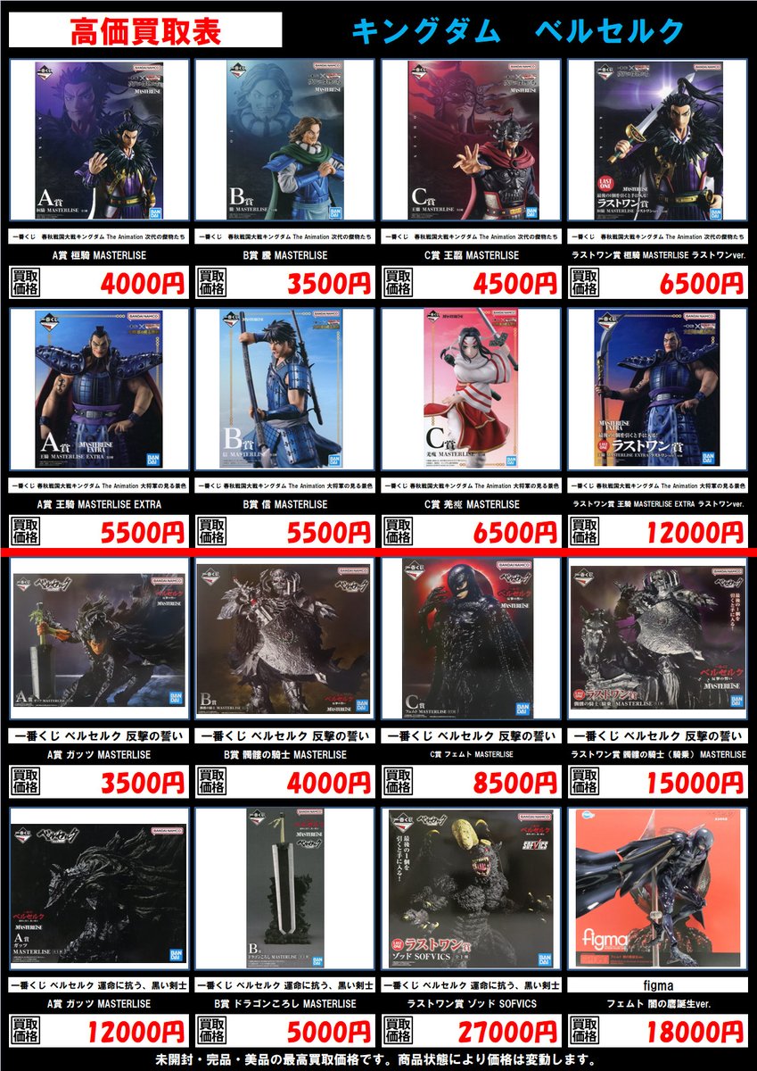 キングダム 一番くじフィギュア 早速お持ち込み頂きました