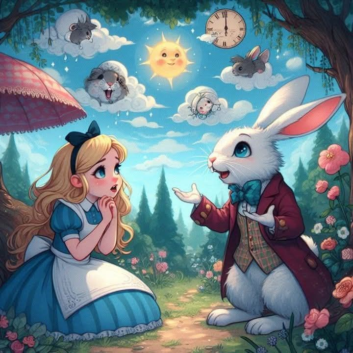 La Importancia Del Amor Propio:  
 -¿Pero tú me amas? - preguntó Alicia. 
 -¡No, no te amo! - respondió el Conejo Blanco.  

Alicia arrugó la frente y comenzó a frotarse las manos, como hacía siempre cuando se sentía herida.  
 -¿Lo ves? - dijo el Conejo Blanco. 
 Ahora te