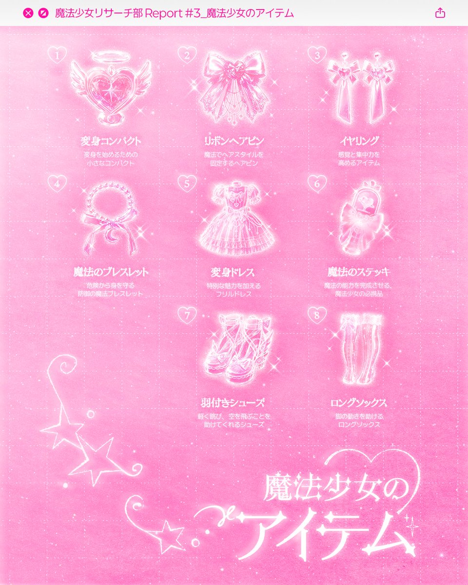 마법소녀 탐구 클럽 Report #3 ˚₊·—̳͟͞͞♥

시간이 지나도 변하지 않는 것은
마법소녀의 변신 아닐까? -ˋˏ * ٩( ◡̉̈ )۶ * ♡ ˎˊ-

나에게 필요한 마법소녀 아이템은?
인용으로 알려주세요!💬❶❷❸❹❺❻❼❽

Magical Girl Quest Club Report #3 ˚₊·—̳͟͞͞♥

What remains unchanged even as time