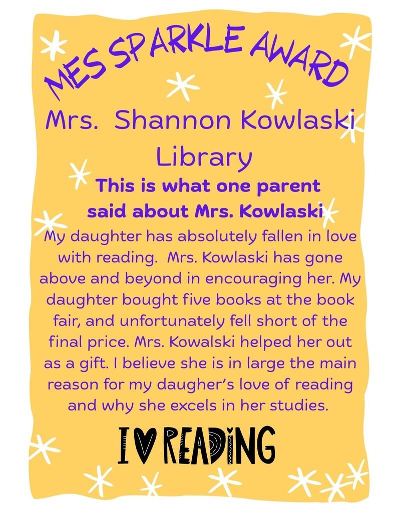 M19_MES's tweet image. Mascoutah Elementary School would like to congratulate Mrs. Shannon Kowalski, Librarian, whom was nominated for our Staff Sparkle Award.  We are glad that she is on our team!  #MESProud #19EveryStudent