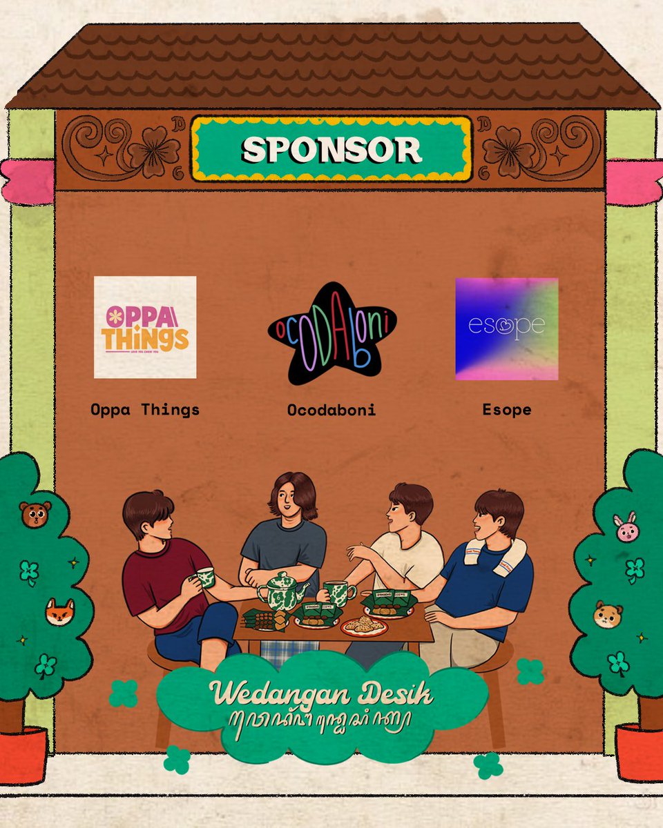 from6tou's tweet image. Dengan gembiraa, mari kita sambut para sponsor untuk #WedanganDesik, matur nuwun @OppaThingss @oc0daboni @esopescent 🥳🥳 
Akan ada spesial doorprize untuk kalian yang sudah reservasi🎁
Jadi yuk tunggu apa lagi, buruan isi form krn kuota makin sedikiiit! 
🔗…