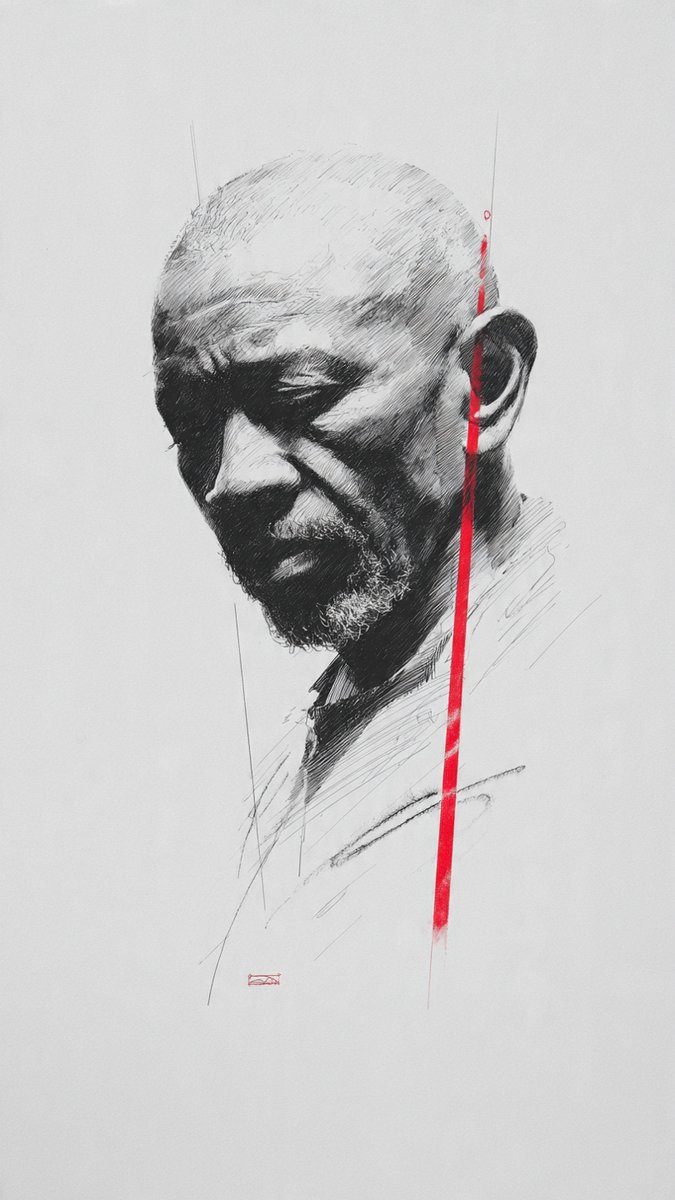 CoreAILab's tweet photo. Prompt: Hyper-realistic black and white sketch of a [subject], detailed pencil linework with subtle graphite shading, accented by a single bold stroke of red. High-resolution, clean composition, fine art illustration style, ideal for gallery wall prints or modern posters. https://t.co/8AehUeHUhI