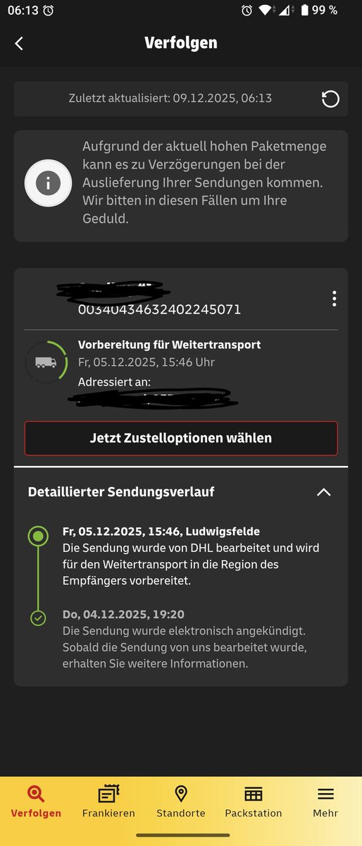 andre_pawel's tweet photo. @DHLPaket : Scheinbar hängt mein Paket seit freitag Mittag in Ludwigsfelde fest. Sollte gestern zugestellt werden. Könnt ihr das mal prüfen? 00340434632402245071 https://t.co/eAGMEZ08om