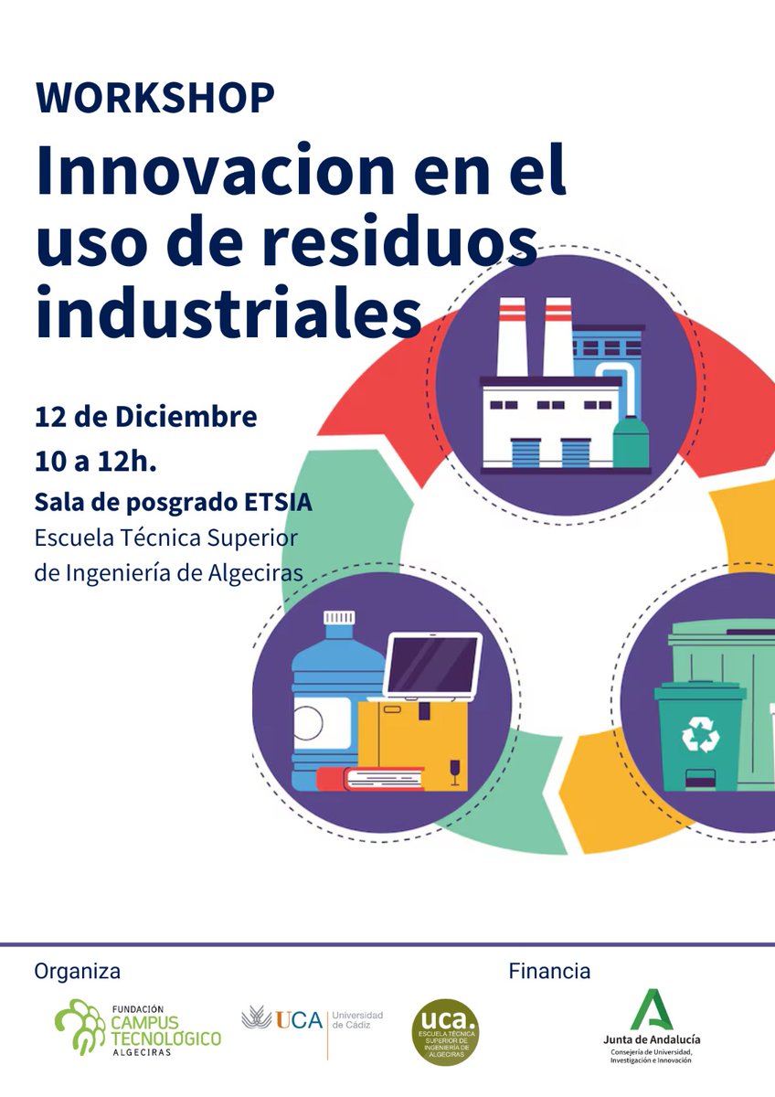 Workshop #INNOVACIÓN EN EL USO DE RESIDUOS INDUSTRIALES

✅INSCRIPCIÓN GRATUITA

Regístrate ahora y aprende a innovar en la reducción y valorización de residuos
👉campustecnologicoalgeciras.es/workshop-innov…