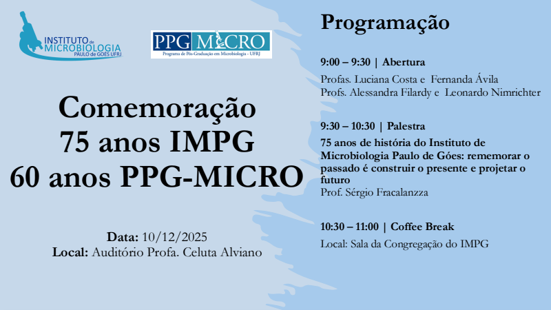 🚨 Programação completa da comemoração dos 75 anos do IMPG! 💙