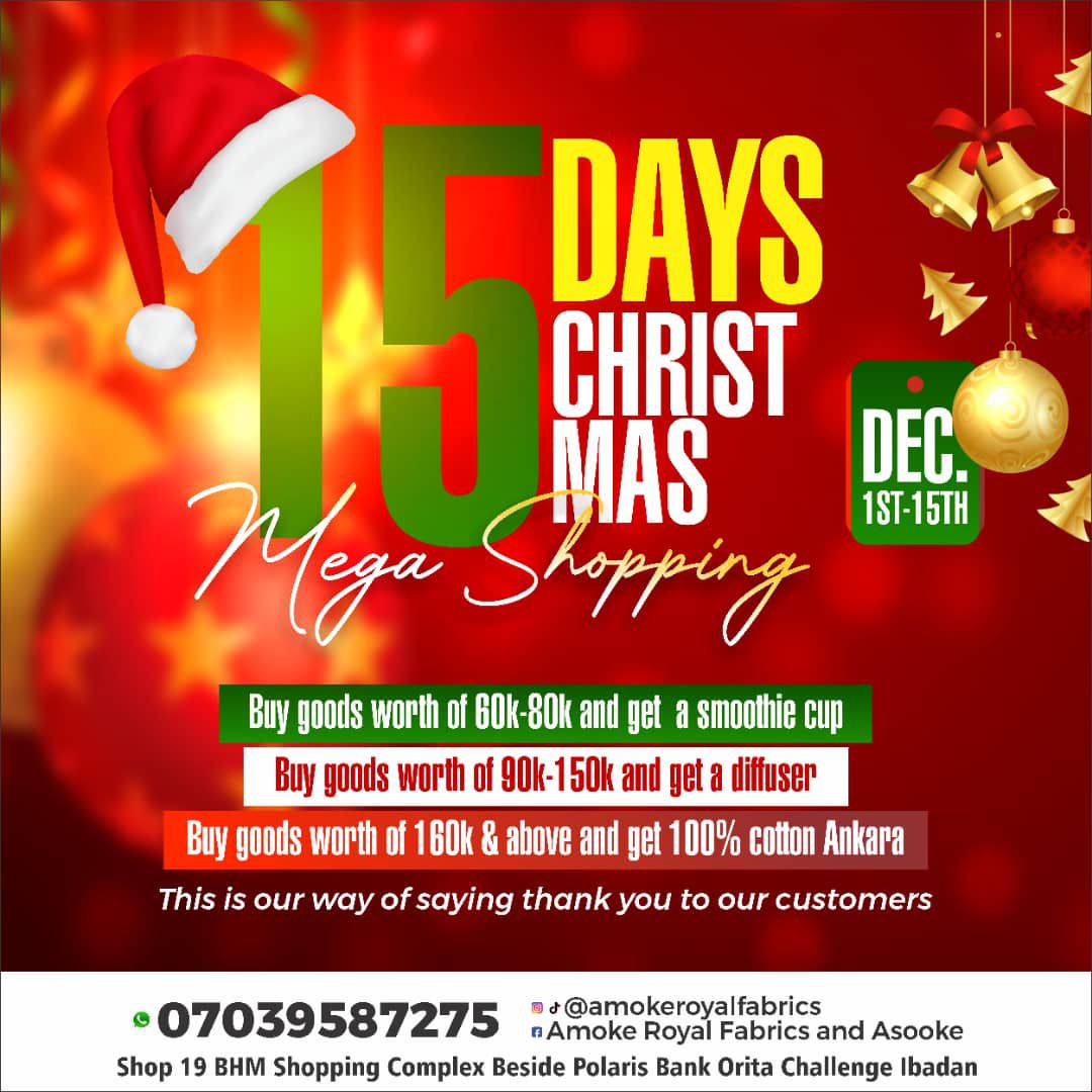 lollylarry1's tweet photo. Don't miss out on Amoke Royals Fabrics sales this December.  

It's Still On....🥰🥰🥰🤩🤩🤩

Available Packages

■ Gold

■ Silver

■ Bronze

Location:

Shop 19, BHM Shopping Complex Beside Polaris Bank, Orita Challenge, Ibadan.

Date:

1st to  15th Dec. 2025

You can also send a dm to 👇
@Adeyinkaamokeh