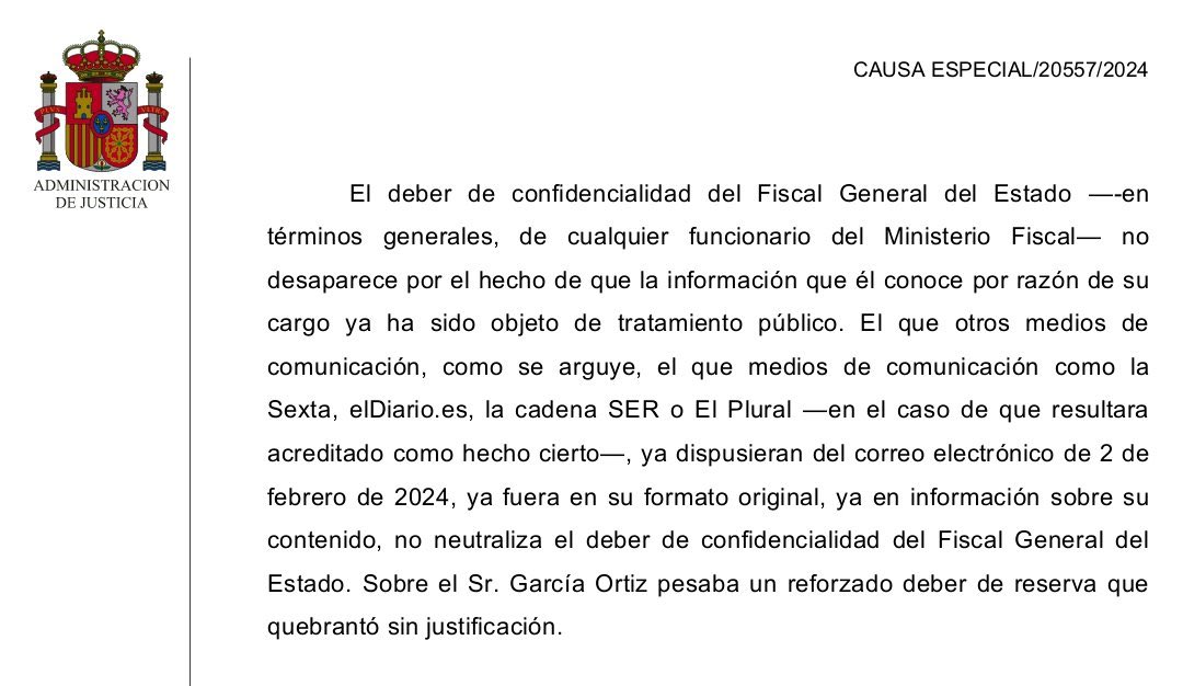 pedropcelis's tweet photo. Para la Sincronizada este párrafo del Supremo de la Sentencia del Fiscal General. https://t.co/NAGrs5utyv
