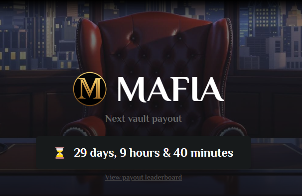 💰THE VAULT HAS BEEN ACTIVATED! 💰

$MAFIA Protocol pays out 29 BNB to players in just under 30 days. 

That's $25,700 🔥😱

Come get your part of it! 

🔗playmafia.io