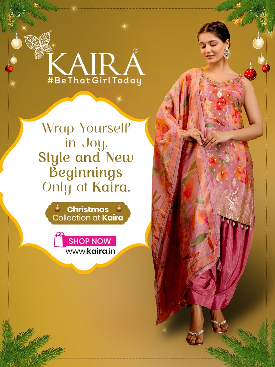 Kaira_India's tweet image. Wrap yourself in the joy and style of the season with Kaira's exclusive Christmas Collection. Embrace new beginnings with timeless elegance and festive fashion. Shop our latest looks today!

Shop now at: kaira.in

#kaira #christmascollection #festivewear