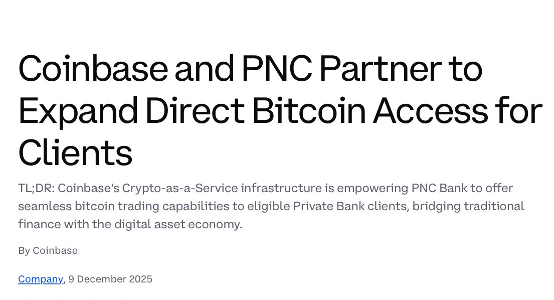 CoinbaseとPNCのパートナーシップ発表