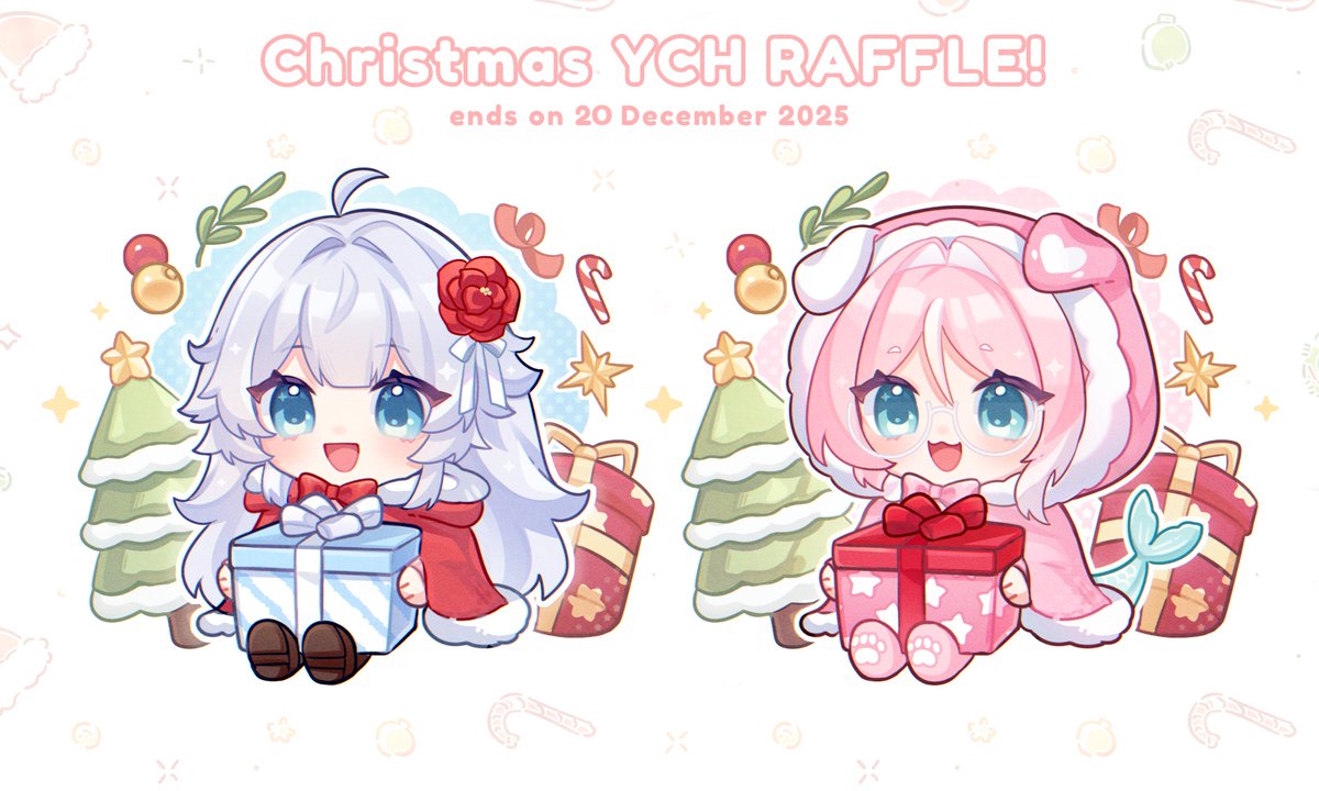 sangstellar's tweet image. CHRISTMAS YCH RAFFLE🎄 
To celebrate reaching 300+⭐️ reviews on VGen !

2 winners will receive a  Christmas YCH 

How to Enter:
• be a follower
• like + rt
• comment your character/OC (optional)

🎁This ends on December 20. Good luck! ٩(^ᗜ^ )و ´-