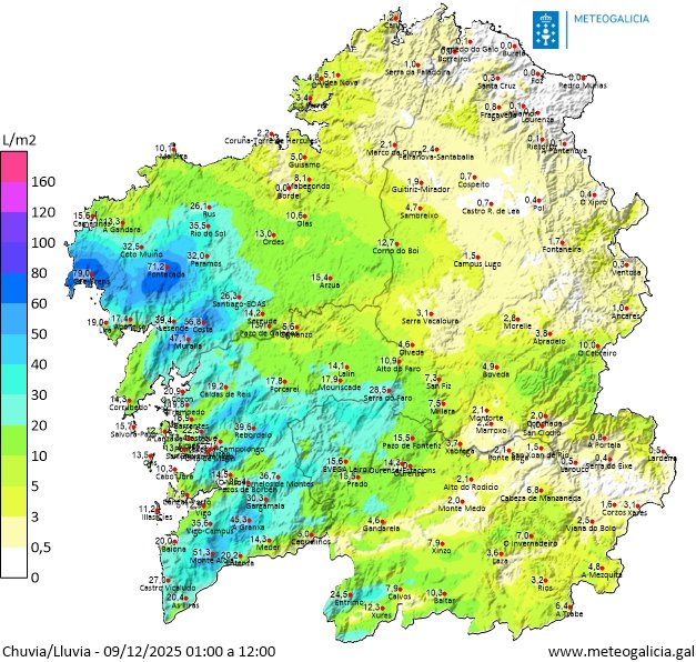 MeteoBrais1's tweet photo. Décimos adiós a la #BorrascaBram

Rachas máximas (Km/h):
🔹Penedo do G (#Viveiro): 151
🔹A Gándara (#Vimianzo): 151
🔹O Xistral (#Muras): 140
🔹Burela (#Burela): 140 
🔹Bares (#Mañon): 120

Acumulados de lluvia hasta las 12:00h (l/m²):
🔹#Cee-Brens: 79,1
🔹Fontecada (#SantaComba): 71,2
🔹Costa (#Rois): 56,8
🔹Monte Aloia (#Tui): 51
🔹Muralla (#Lousame): 47
Mucha diferencia con el norte y este:
🔹A #Coruña-Torre: 2,2l/m²
🔹#Cariño 1,2l/m2
🔹Ancares (#Cervantes): 1l/m²
🔹#Ribadeo 0,0l/m²
🔹#Foz 0,0l/m²