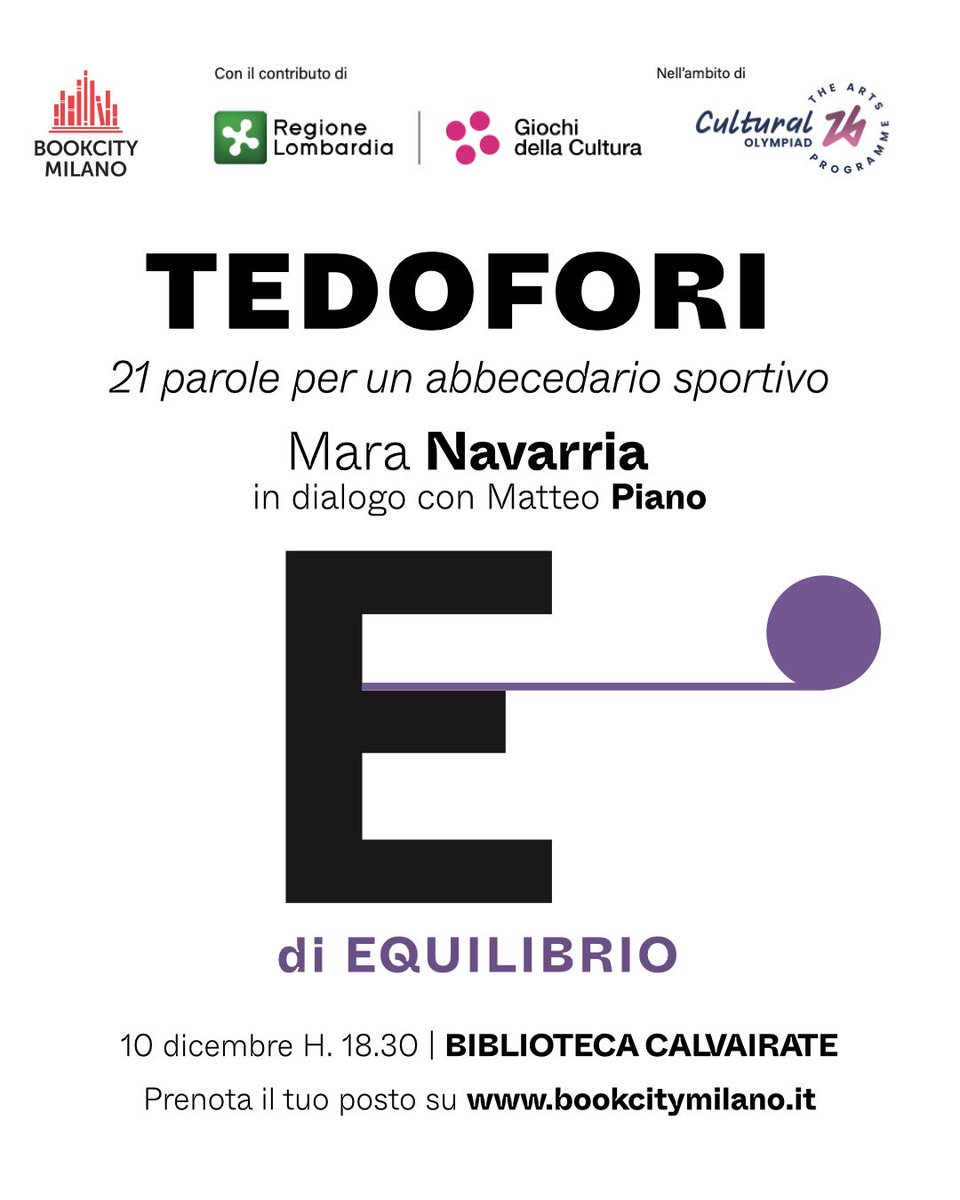 Quando si parla di #equilibrio, voi a cosa pensate? 
Ce lo siamo chiesti insieme a Matteo Piano e domani, mercoledì 10 dicembre alle ore 18.30, ne parleremo all’interno del progetto “Tedofori- 21 parole per un abbecedario olimpico”, organizzato da Fondazione #BookcityMilano.