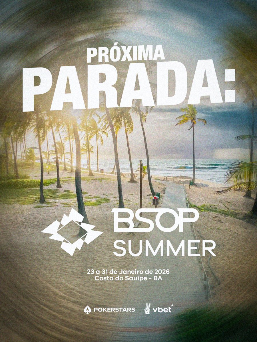 De 23 a 31 de janeiro, a melhor etapa de verão do poker mundial! Nos vemos na Bahia! 🏖️😎 BSOP Summer vem aí!