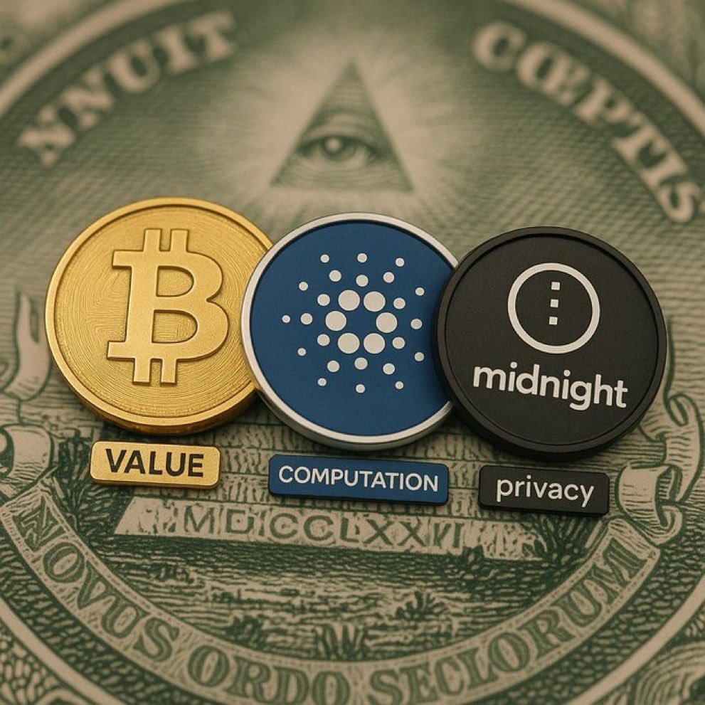 Decided to have a real look at Midnight ($NIGHT). 🧵

Basically, Midnight is a sidechain designed to act as a privacy layer for Cardano, Bitcoin, and several major chains.

It stands out in three ways: multichain integration, selective disclosure, and the tokenomics of DUST and