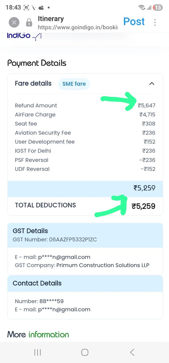 biala0916's tweet photo. @manishasinghal This is what Full Refund means in Indigo. Deduct 95% amount, pay back 5%, and claim that the matter has been settled! #Fraud #liar #peterelbers https://t.co/KyHR5zpsZA