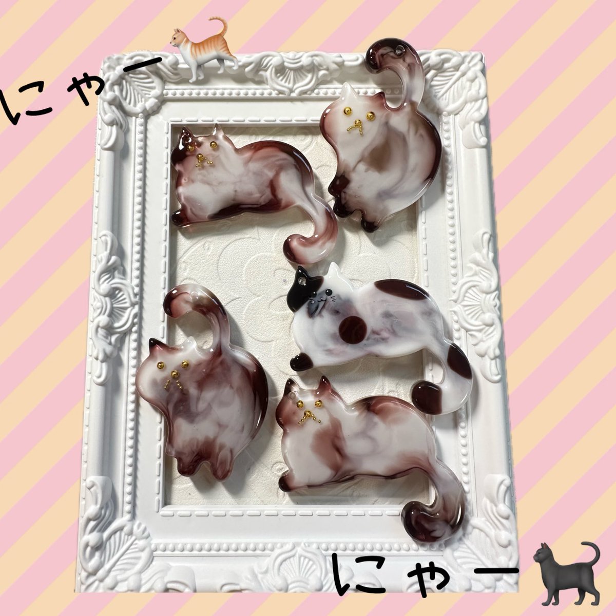 ねこちゃんシリーズ🐈🐈‍⬛🐈🐈‍⬛ お顔が難しい😂😂 #レジン #レジン
