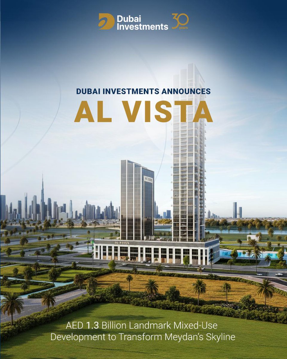 dxbinvestments's tweet photo. Dubai Investments, through its wholly-owned real estate subsidiary Dubai Investment Real Estate has announced the launch of Al Vista, a landmark mixed-use development valued at AED 1.3 billion.
Read more: https://t.co/l5Bzl36HfL
#DubaiInvestments #DI #DIRC #AlVista https://t.co/wimcZtgJ5l
