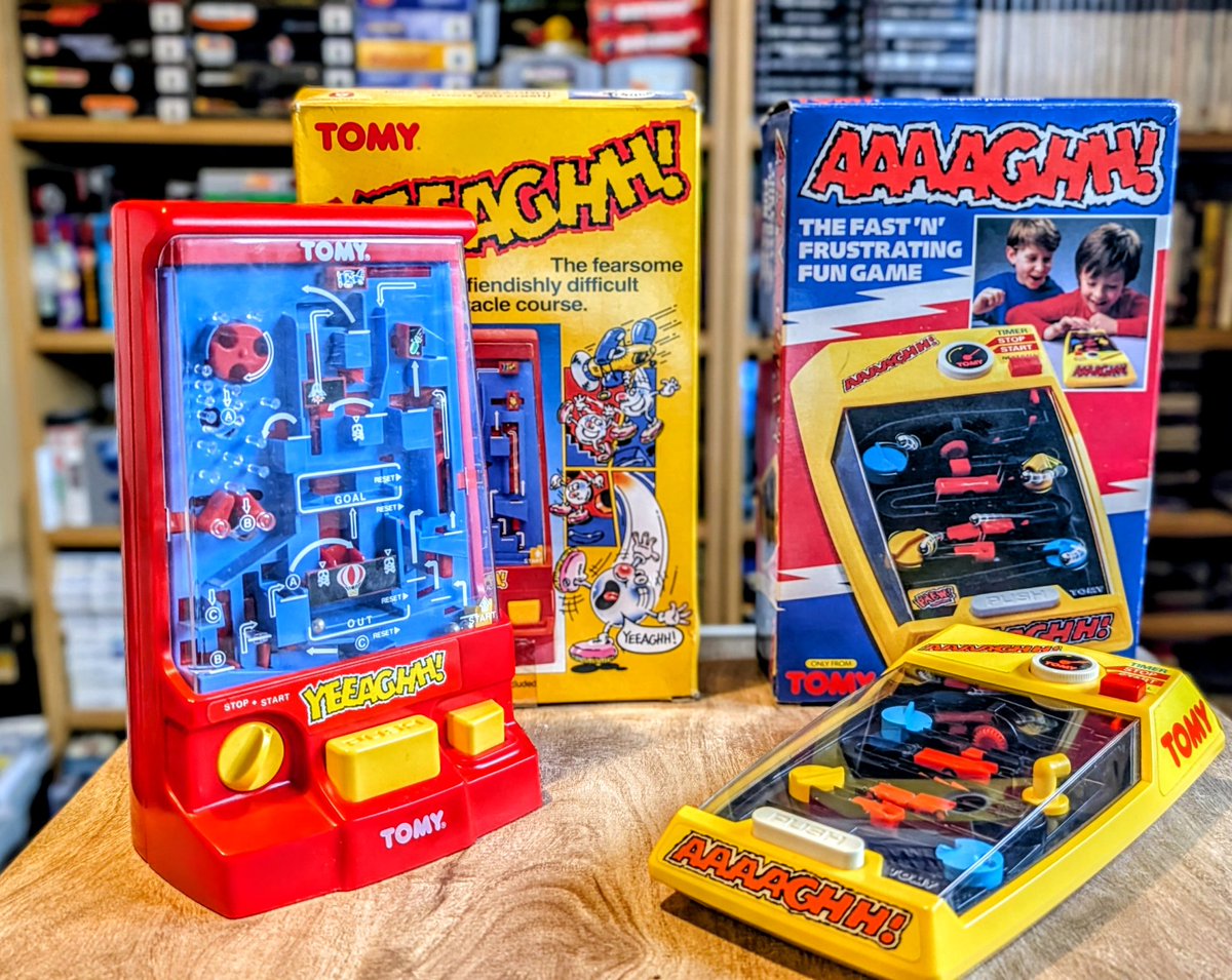 Two puzzle games from my childhood Christmas. Tomy's Aaaaghh! and Yeeaghh!

Fiendishly challenging ball maze games that did indeed make me scream on occasions.

Did anyone have these back in the day?
