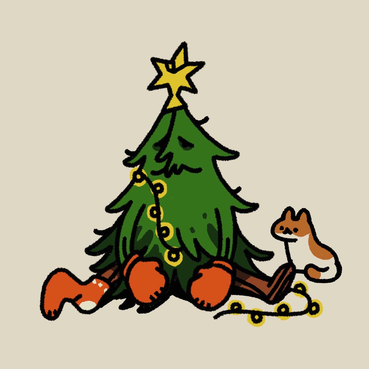 本番前に疲れ果てるクリスマスツリー🎄

#illustration #イラスト