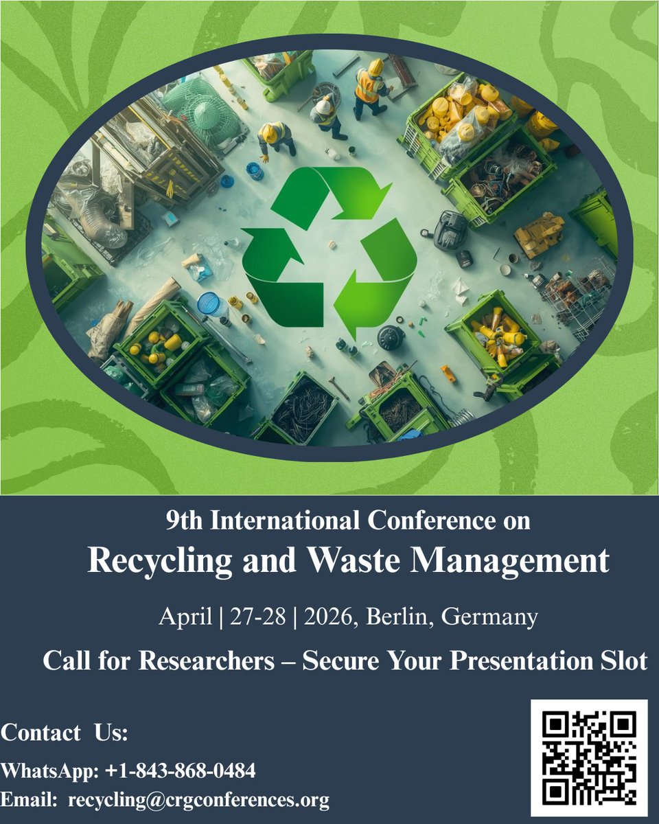 Researchers, your work matters. Share your latest findings on recycling &amp; sustainability!!!!
Submit Now: crgconferences.com/recycling/abst…
#PlasticPollution #ResourceRecovery #RecyclingInnovation #GreenInnovation #ResearchCommunity