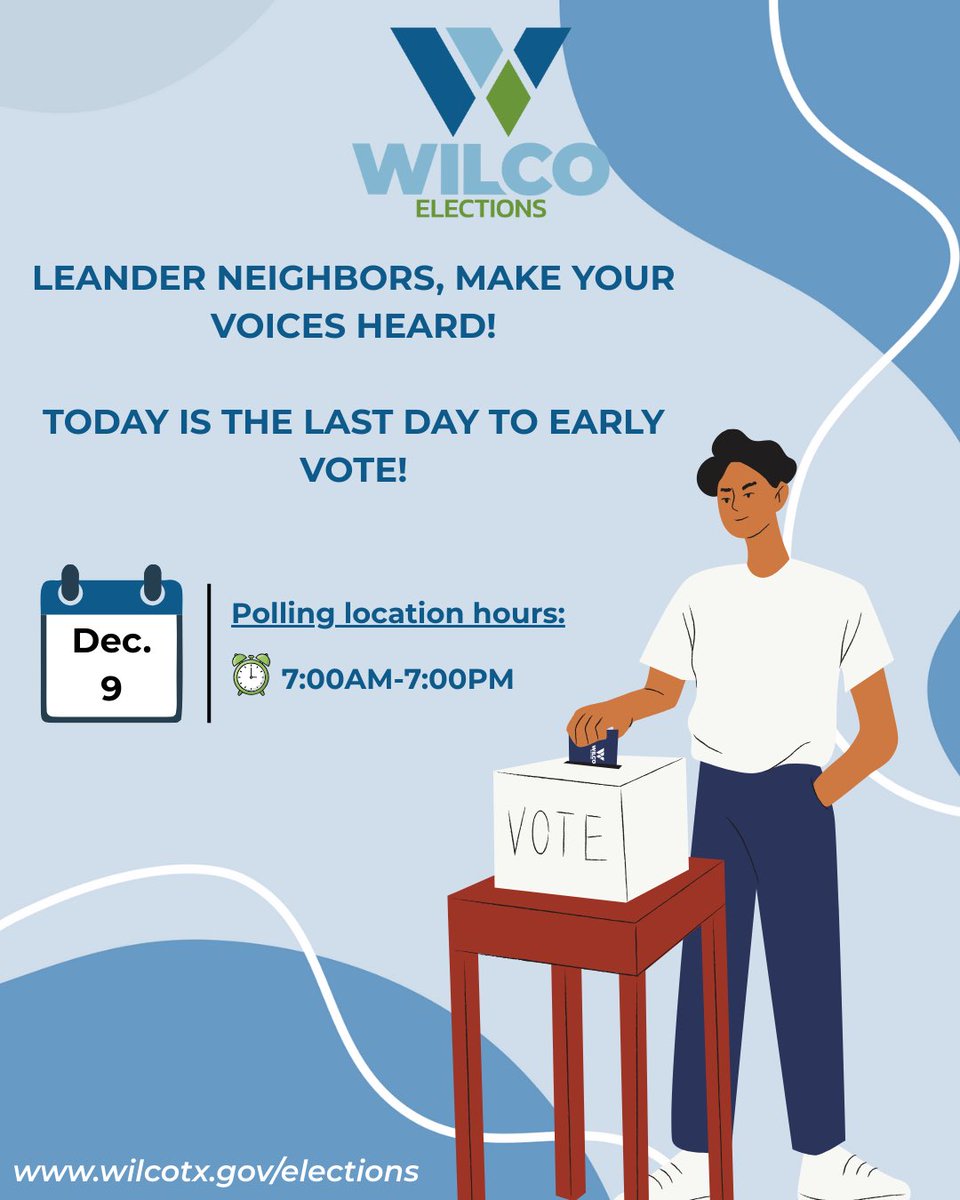 🚨Today is the last day to vote early in the City of Leander runoff election. Polls close at 7PM tonight! 🚨