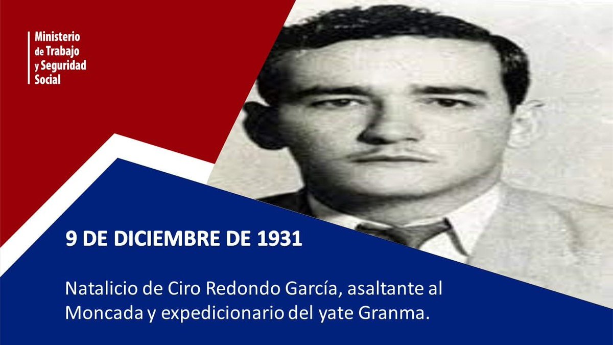 🇨🇺El 9 de diciembre de 1931 nació el asaltante al Moncada y expedicionario del Granma, Ciro Redondo García.
 
🖤🎖️Al fallecer, el 29 de noviembre de 1957, fue ascendido póstumamente, al grado de Comandante del Ejército Rebelde. Es el patriota insigne de la provincia de Artemisa.