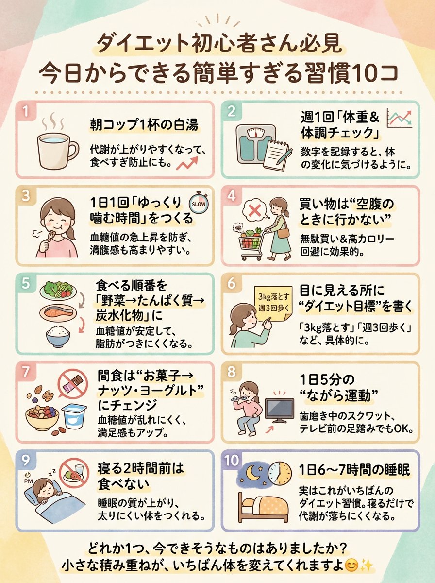 CHACHA4771's tweet photo. ダイエット、何から始めたらいいかわからない…

そんなあなたにこそ見てほしい！

今日からできる「超カンタン」な習慣を10個だけまとめました。

無理な食事制限も、激しい運動もナシ！

小さな変化が、1ヶ月後の大きな変化に✨

できそうなものから、まず1つ試してみてくださいね😊