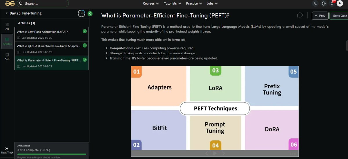 IamAni_0709's tweet image. #WinterArc Day58🎯 
1️⃣DSA: Step9-Lecture1 started #StriversA2ZDSASheet #WinterArc #TUFWinterArc
2️⃣ Gen AI: LLM continued (Parameter Efficient Fine Tuning {PEFT}) #Nationskillup #Skillupwithgfg
3️⃣ #FullStackWebDev #ProjectDefense: HTML Boilterplate, File Path, Div, Class &amp;amp; ID