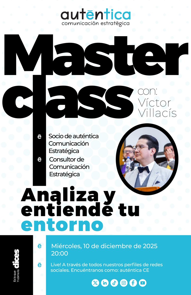autenticace's tweet photo. 🔍 ¿Sabes qué tienen en común un buen DirCom y un piloto de avión?👨🏻‍✈️
Ambos necesitan radares. Porque volar sin visibilidad puede hacer que te estrelles.

En nuestra nueva #Masterclass, @vikvang nos mostrará cómo leer el entorno para anticiparnos, comunicar mejor y tomar decisiones estratégicas. 🧠✈️

🗓 Miércoles, 10 de diciembre
⏰ 20h00
📲 En vivo por todas nuestras redes sociales