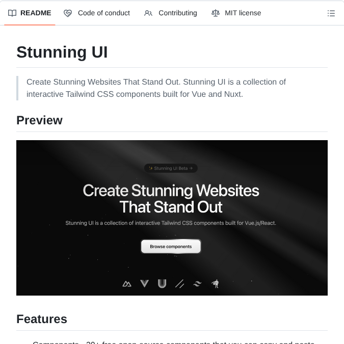 tom_doerr's tweet image. Collection of interactive Tailwind CSS components for Vue and Nuxt

github.com/xiaoluoboding/…