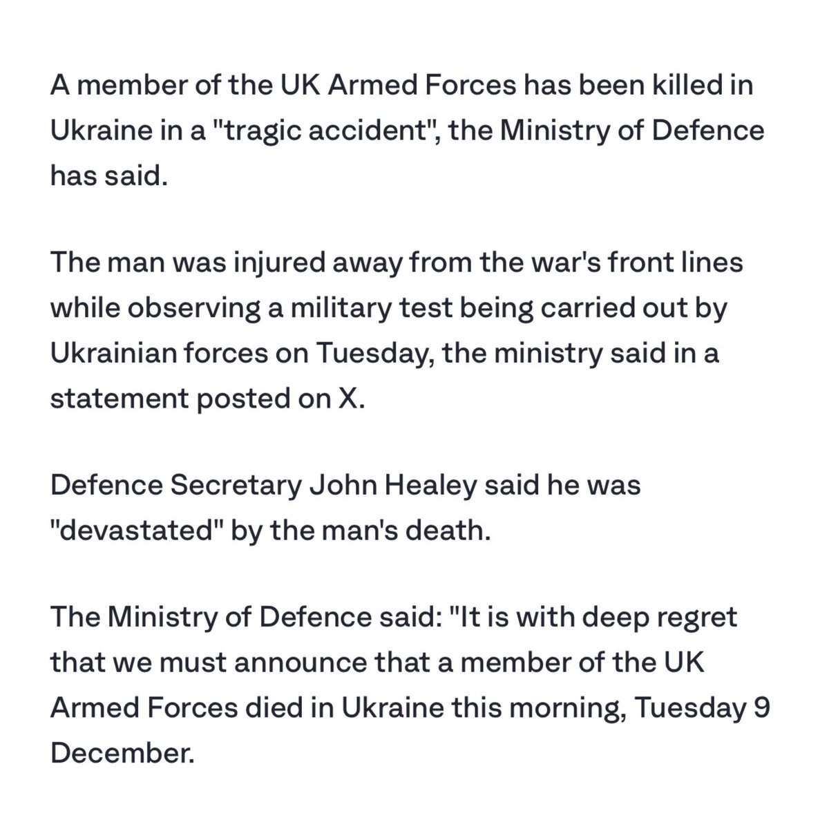 OnlyForces's tweet image. The Ministry of Defence has announced the death of a British Armed Forces Soldier over in Ukraine in a "tragic accident".
Our thoughts are with the family and friends at this time. ❤️🇬🇧