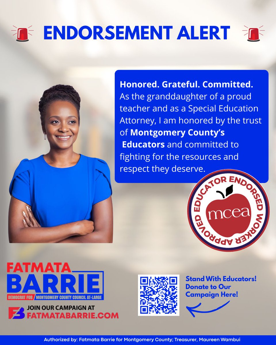 Honored to earn MCEA’s endorsement again. Your support strengthens our commitment to serve with integrity and purpose. Thank you. 🙏🏾