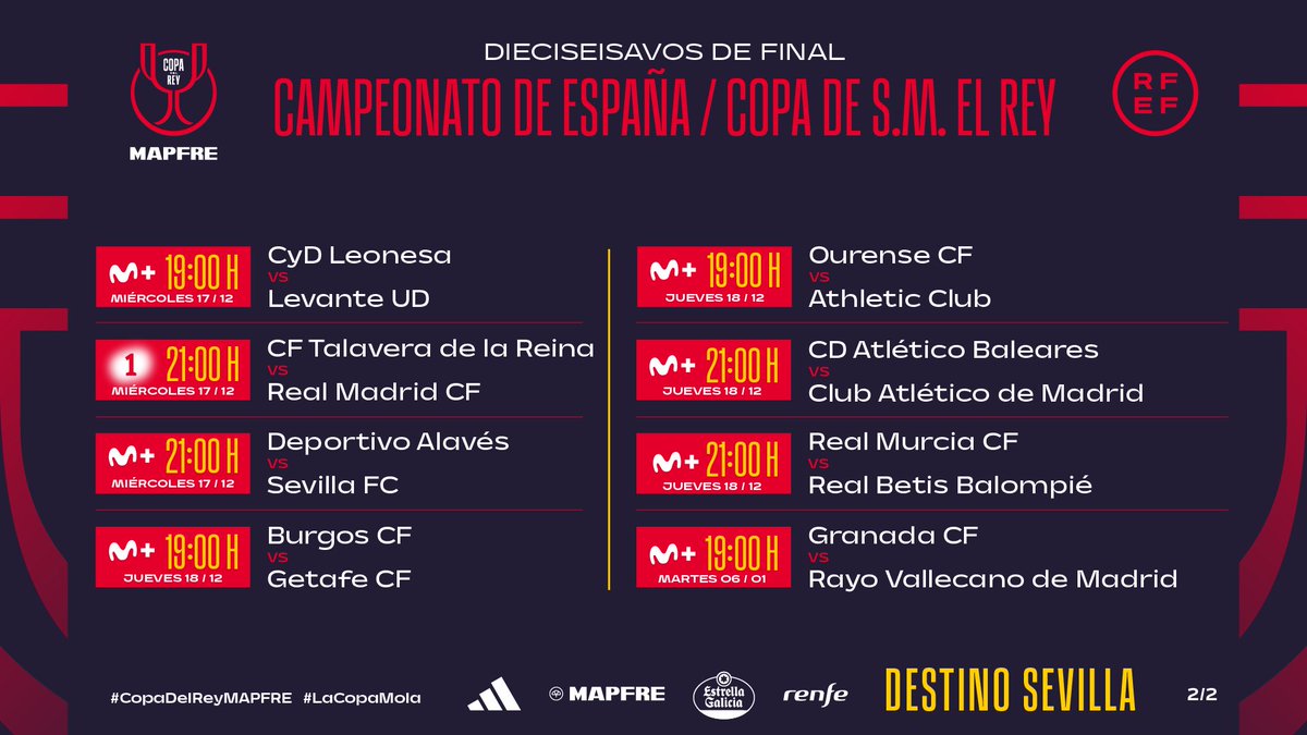 Real Murcia vs Real Betis el jueves 18 diciembre a las 21:00h.