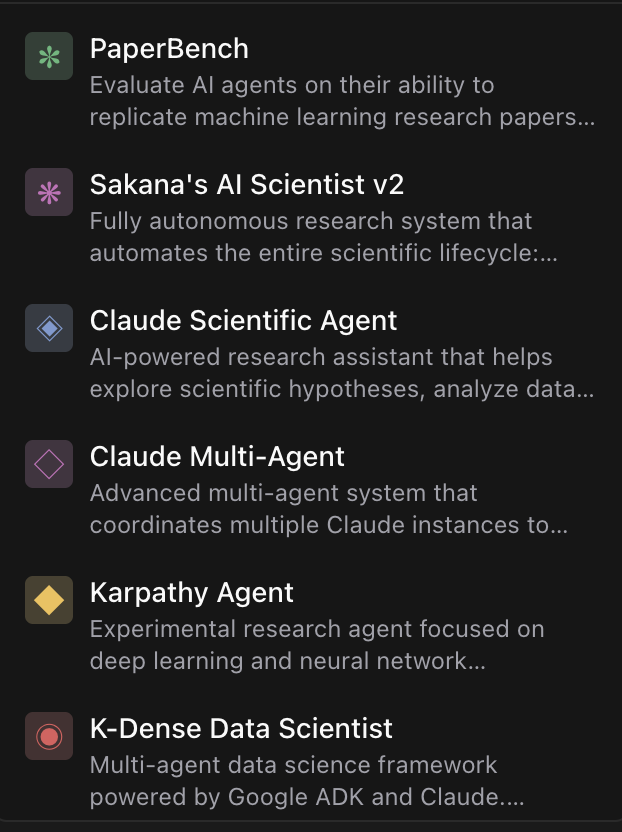 LongHorizonTask's tweet image. what would it look like if @EdisonSci’s kosmos, @SakanaAILabs’ ai-scientist-v2, and @claudeai’s scientific agent all worked on the same research project?

right now, most agents for scientific research ship as a paper + open source repo. no place to actually host them, compare…