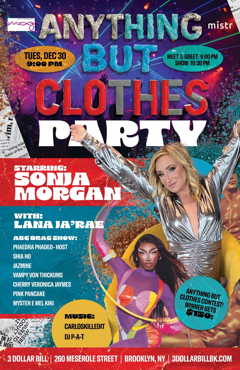 SonjatMorgan's tweet photo. Join me on December 30 in Brooklyn, NY for an anything BUT clothes party!
Get tix now
🔗 https://t.co/fAgR6qNYcq
#Brooklyn #Party #NYC #DecemberEvents https://t.co/0UJPEXNRad