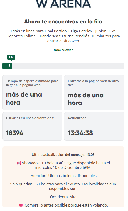 Estoy desde las 8:00am en la fila para la compra de las boletas de Junior Vs Tolima

Entonces como hace uno si solo hay 500 disponibles ahora y estoy de 18000?