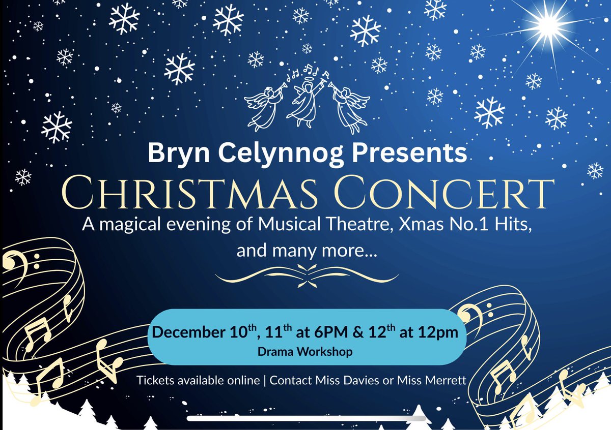 🎄Christmas Concert week!🎄
Limited tickets available for tomorrow, more availability for Thursday. Friday is for Grandparents of Bryn students - phone reception to secure their seat.
Get your tickets for Wednesday &amp; Thursday: ticketsource.co.uk/bryn-celynnog-…
<a href="/BrynDrama/">Bryn Celynnog Drama Department</a> <a href="/Bryn_Celynnog/">Bryn Celynnog</a>