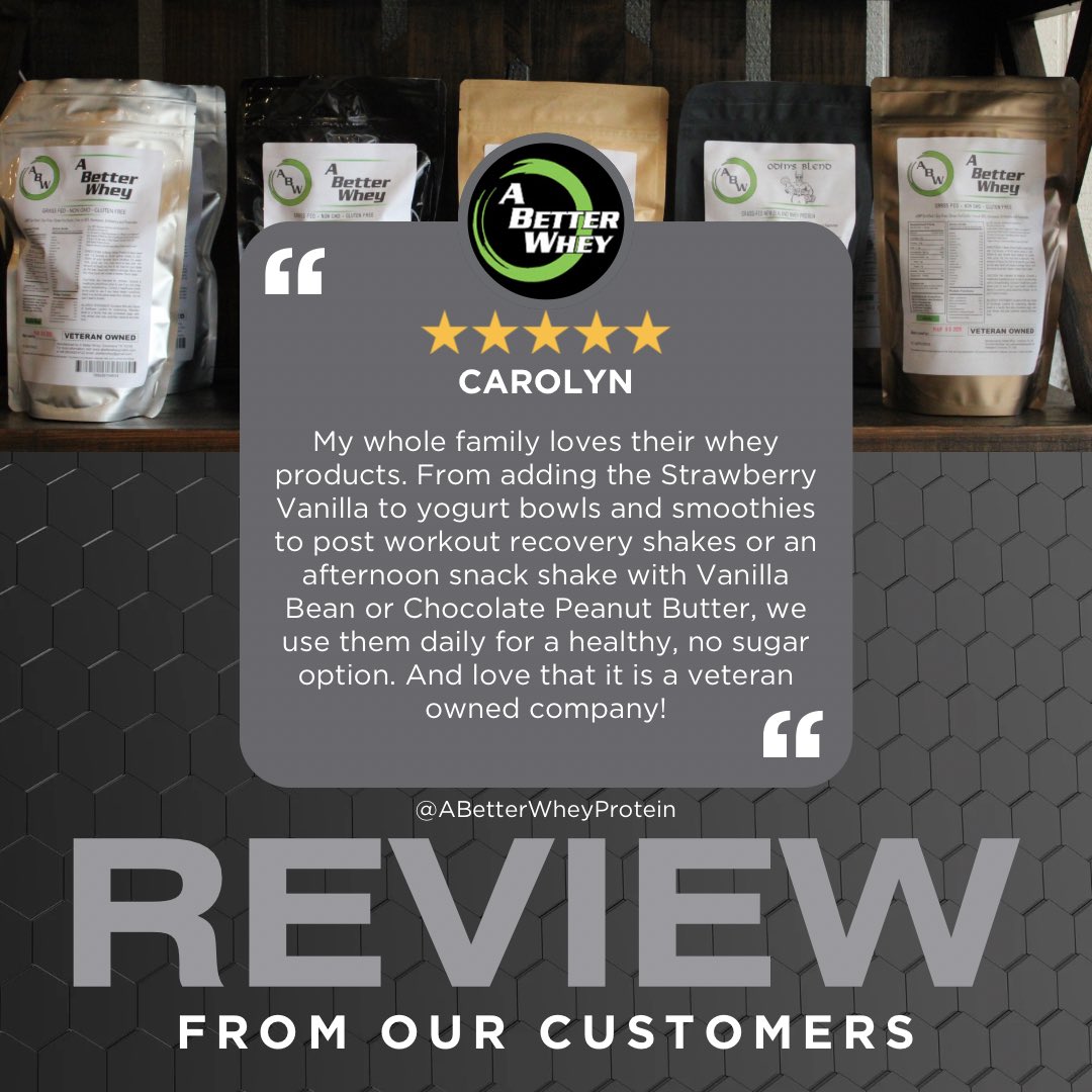 abetterwhey's tweet photo. We love hearing how our whey becomes part of your daily routine. From yogurt bowls to post-workout shakes, families like Carolyn’s trust A Better Whey for clean, no-sugar, high-quality protein they can feel good about.
Thank you for supporting a veteran-owned company! https://t.co/lLatM5BbE3