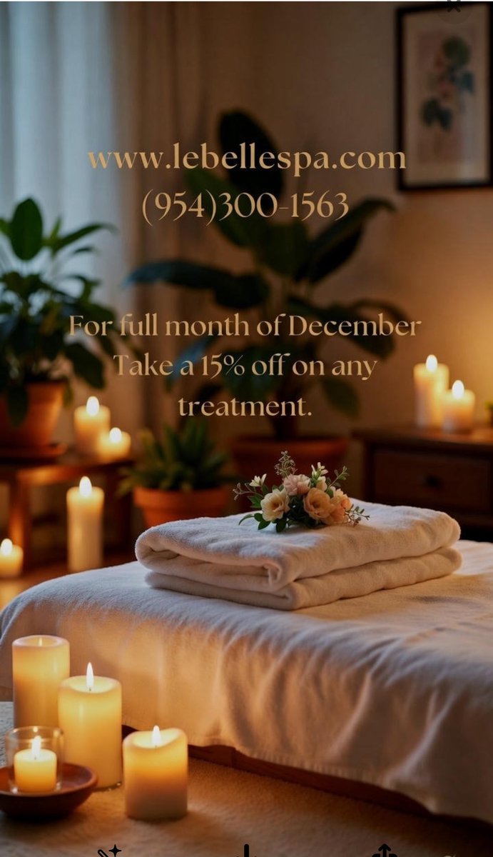 SpaLebelle's tweet photo. December Exclusive 🎄
✨ 15% OFF ANY TREATMENT ✨

This month only!
Relax — Glow — Reset 💆‍♀️

Book Today ⬇
📞 (954) 300-1563
🌐 https://t.co/D3KpFk0wHI https://t.co/P7n76Zduhe