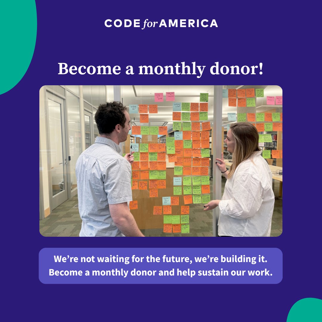 codeforamerica's tweet image. This season, support Code for America. We’re working every day to help people access healthcare, food, childcare, and other essential benefits, and we can’t do it alone.

Become a monthly donor and help us build resilient, people-centered systems that work for everyone.