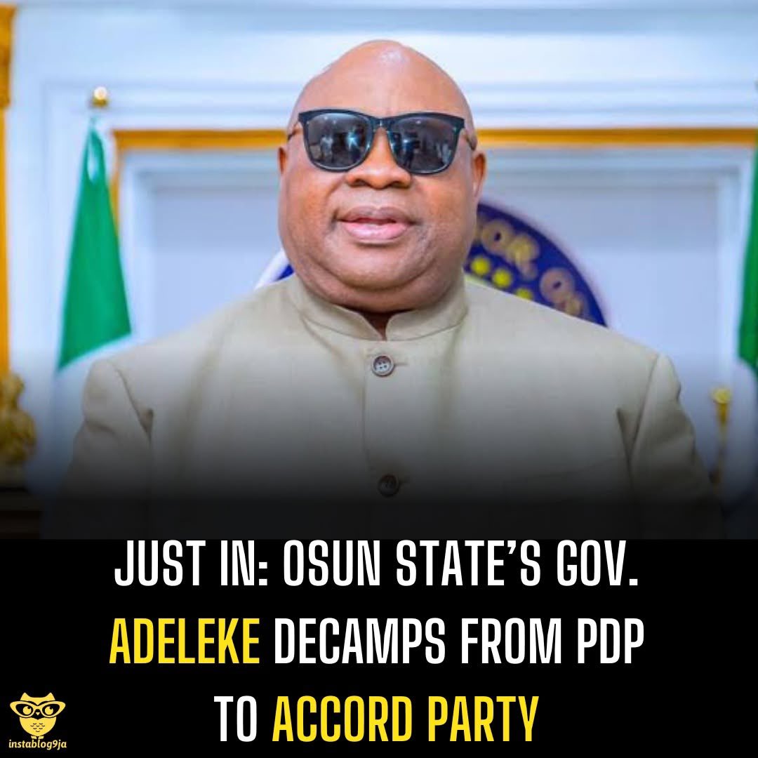 instablog9ja's tweet photo. Just In: Osun State’s Gov. Adeleke decamps from PDP to Accord party https://t.co/LgdXdeTcGZ