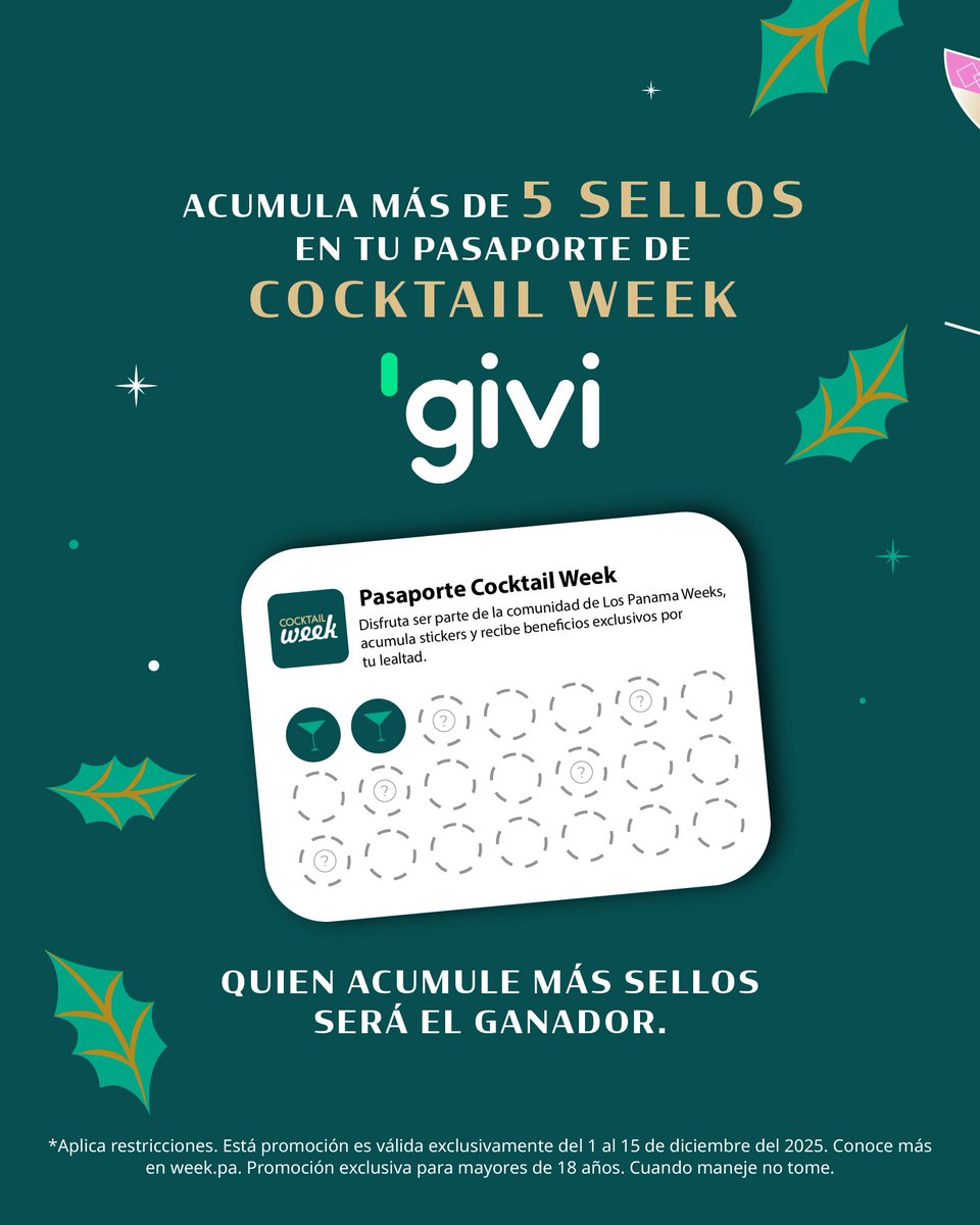 PanamaWeek's tweet image. ¡Cocktail Week @VisaPA te premia! Gana una canasta premium de @flordecana disfrutando la variedad de cocktail specials de este Holiday Edition. 🥃🔥💫

🔛Activa tu Pasaporte ✈️ Cocktail Week ahora y disfruta creaciones mágicas✨

holagivi.com/form/2/Zm0tMDA…
