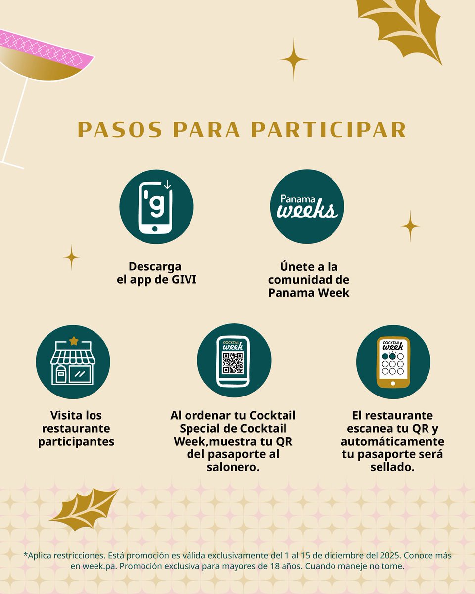¡Cocktail Week <a href="/VisaPA/">Visa Panamá</a> te premia! Gana una canasta premium de <a href="/flordecana/">Flor de Caña</a> disfrutando la variedad de cocktail specials de este Holiday Edition. 🥃🔥💫

🔛Activa tu Pasaporte ✈️ Cocktail Week ahora y disfruta creaciones mágicas✨

holagivi.com/form/2/Zm0tMDA…