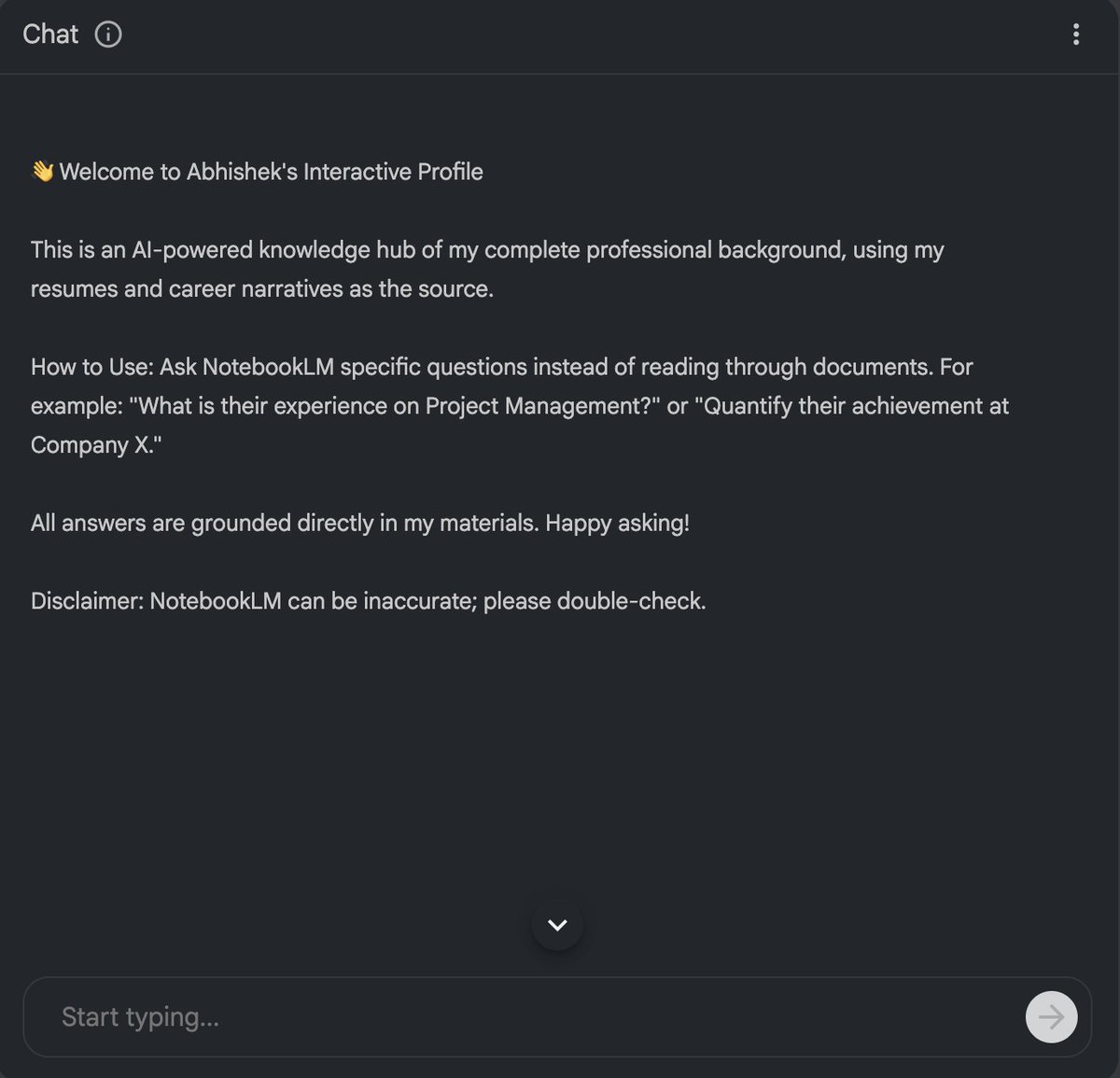 NotebookLM's tweet image. The creativity of our community never ceases to amaze us 🤯

This &quot;Interactive Profile&quot; transforms a standard CV into a live conversation. Using his resume as a source, this user created a tool where hiring managers can ask specific questions rather than scanning a dense, static…