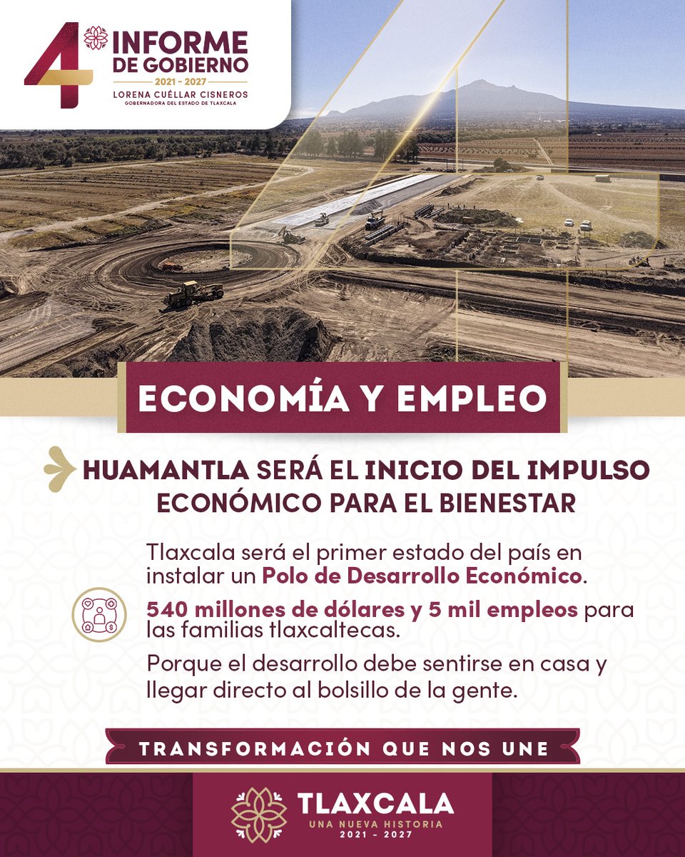 SoldeTlaxcala's tweet image. #Tlaxcala instala el primer Polo de Desarrollo Económico del país, con 540 mdd y la promesa de 5 mil empleos para familias tlaxcaltecas. 💼📈
Un #proyecto que busca detonar bienestar desde casa