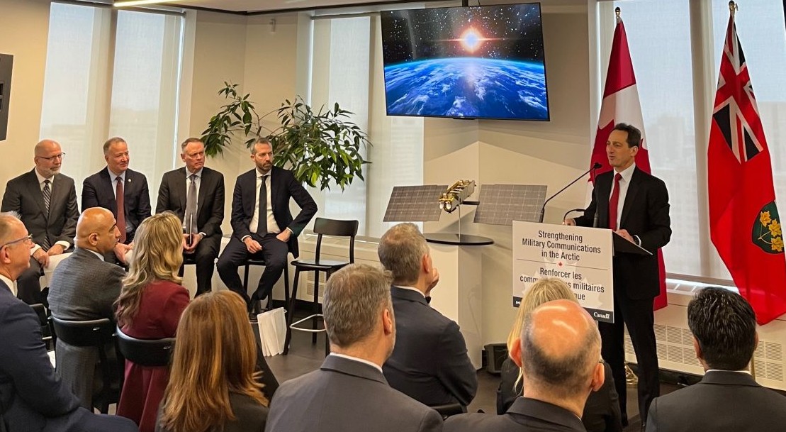 Telesat's tweet photo. It’s been a great day! This morning, we were privileged to host the strategic partnership announcement for Canada’s Enhanced Satellite Communications Project – Polar (ESCP-P) at our Ottawa headquarters!

Thanks to all of the dignitaries and leaders from the Government of @Canada, the @CanadianForces, and @MDA_space who joined us on this momentous occasion!