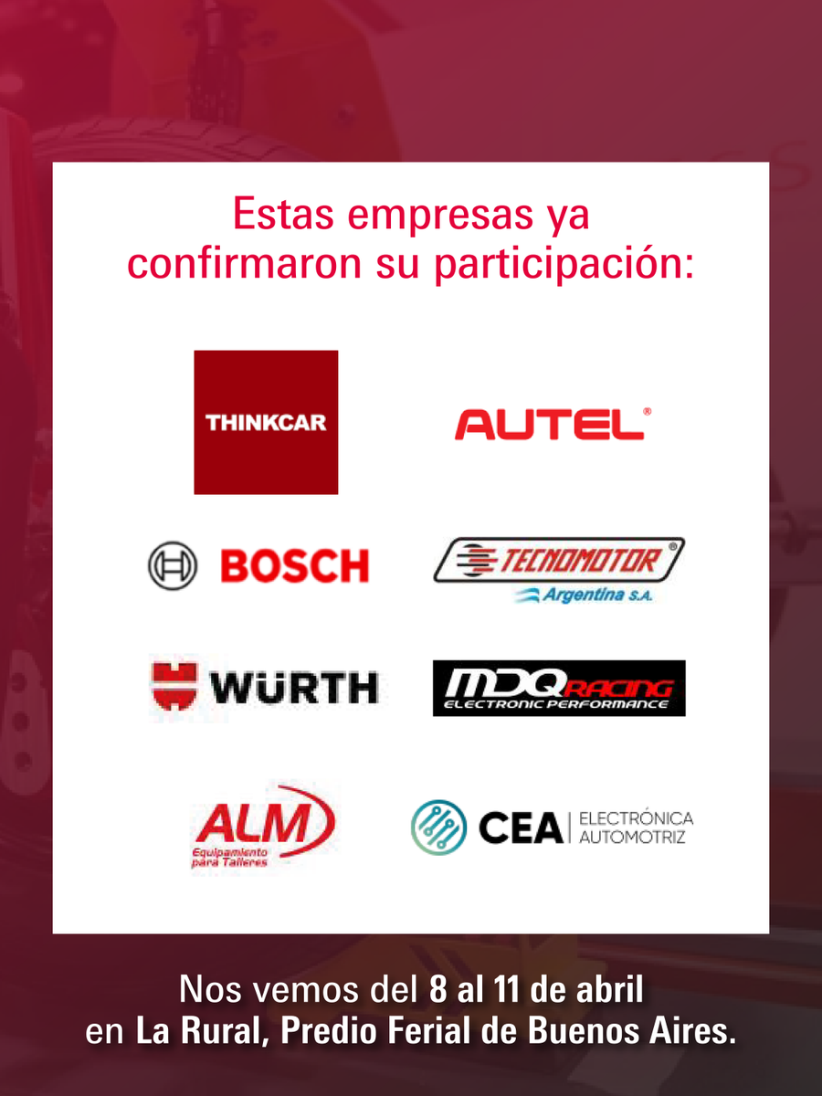 🔧 El corazón técnico de la industria se prepara para una nueva edición.

Las principales marcas del sector automotriz ya confirmaron su presencia en Automechanika Buenos Aires 2026

📅 8 al 11 de abril de 2026 – La Rural
📩 automechanika@argentina.messefrankfurt.com
