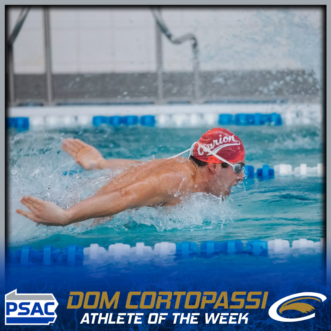 PSACsports's tweet photo. SWIM: Your #PSACSWIM Athletes of the Week! 🏊♂️
Men's: Dom Cortopassi, @ClarionEagles
Women's: Joslyn Jurski, @ClarionEagles
Full story 🔗https://t.co/JcMTXuhBlx
#PSACProud https://t.co/YRMz1Jy1C2