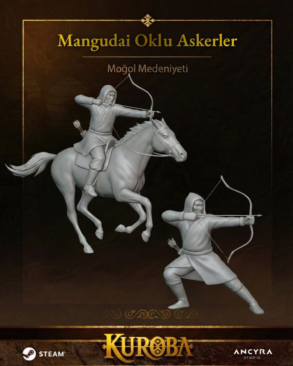 AncyraStudio's tweet image. 🎮Oyun Assetleri Serimiz Sizlerle #2
🏹 Mangudai Okçu Askerler

Bozkırın gölgesiz avcıları olan bu oklu savaşçılar, 13. yüzyılda #Moğol ordularının en korkulan gücüydü. Bozkır rüzgarını arkalarına alan bu usta kemankeşler, 13. yüzyıl Moğol akınlarının en ürkütücü kabusuydu.